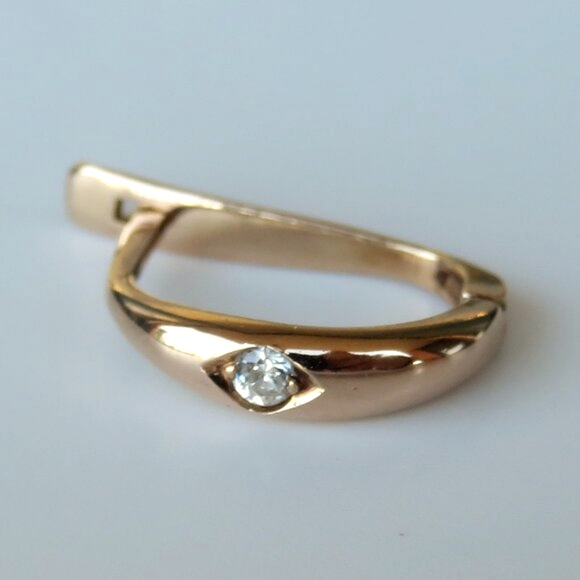 Solid 14K Rose Gold Fianite SINGLE Hoop Earring - Picture 7 of 13